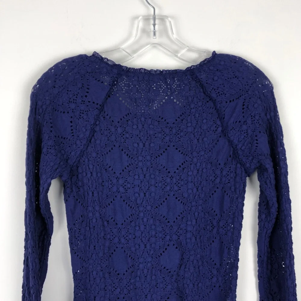 Free People Blue Lace Long Sleeve Top